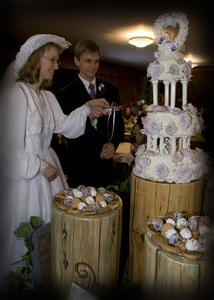 Cutting the cake.